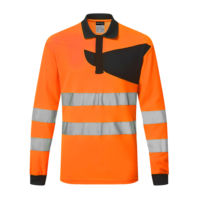 PortWest PW220 Cotton Comfort Warnschutz Polo-Shirt langarm Klasse 3