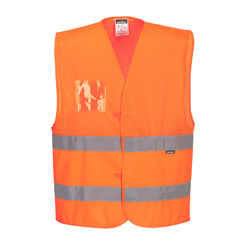 PortWest C494 Warnschutz Meshair Weste mit Ausweisfenster